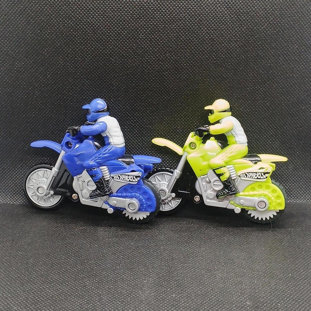 Lot of 2 Hot Wheels Friction Motorcycle Racers, Blue & Yellow - Picture 2 of 6